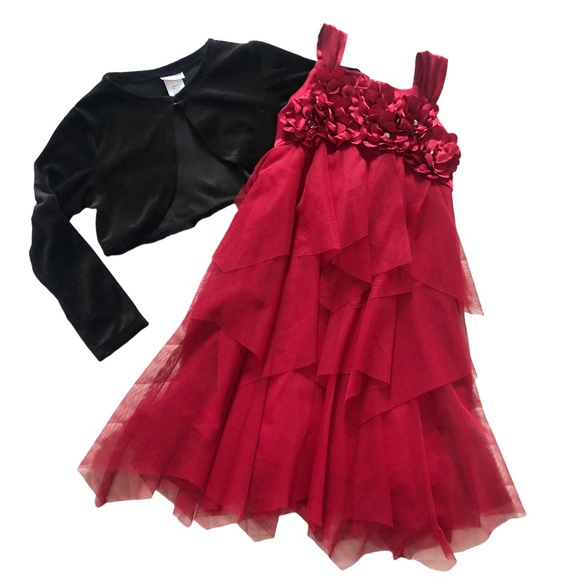 Biscotti Deep Red Tulle Dress 5 Black Velvet Jacket 6